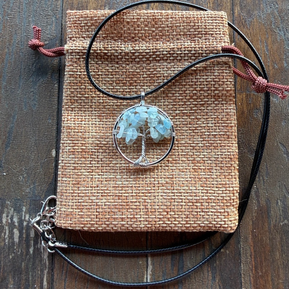 Brand New Aquamarine Necklace Tree Of Life Necklace Genuine Aquamarine Pendant